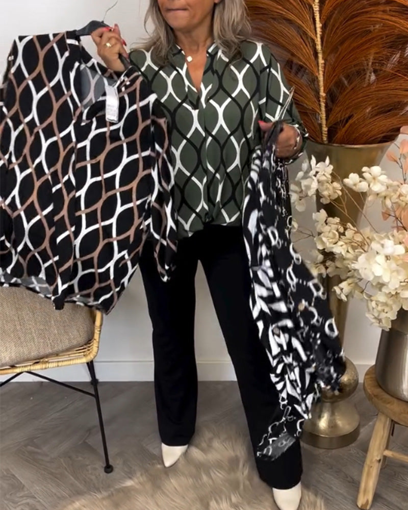 Janny™ Casual Blouse met Lange Mouwen en Elegant Patroon