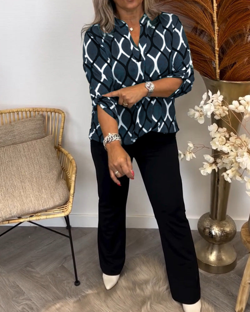 Janny™ Casual Blouse met Lange Mouwen en Elegant Patroon