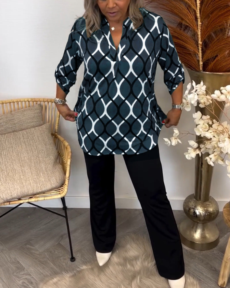 Janny™ Casual Blouse met Lange Mouwen en Elegant Patroon