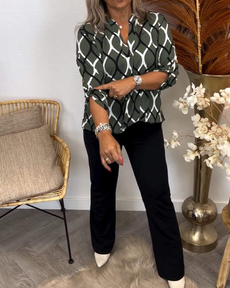 Janny™ Casual Blouse met Lange Mouwen en Elegant Patroon