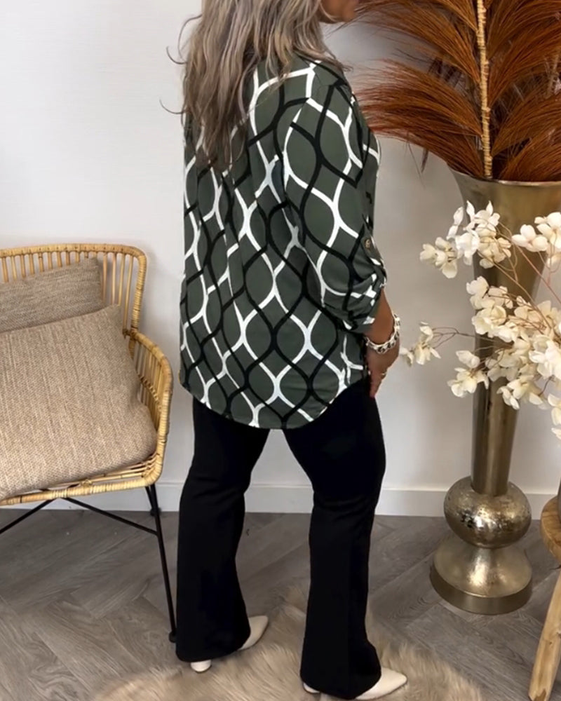 Janny™ Casual Blouse met Lange Mouwen en Elegant Patroon